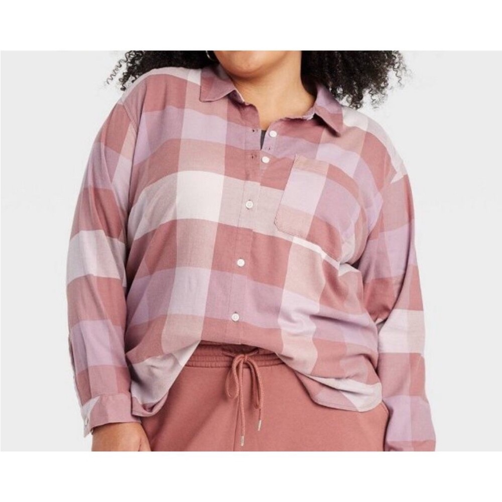 Ava & Viv Plaid Button Down Shirt in Pink and Purple